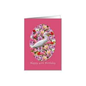    Birthday, 40th, Snowy Egret Bird, Flowers Card Toys & Games