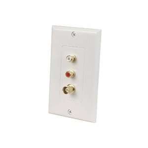 White Decora Wall Plate with RCA Audio jacks and BNC jack Solder Type 