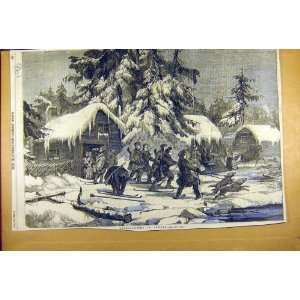  1856 Bear Hunting Sweden Hunt Shooting Old Print