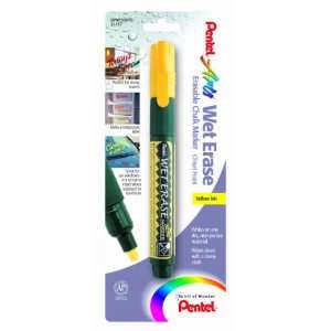 Pentel Arts Wet Erase Chalk Marker, Chisel Tip, Yellow Ink 