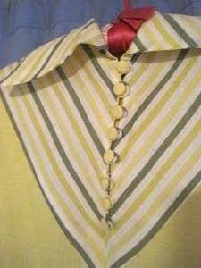    50s Cotton Day/House Dress Yellow,White,Green Lg Pockets, B34  