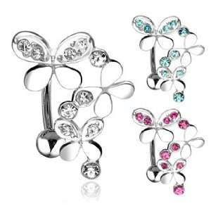  316L Surgical Steel Top Down Belly Ring with Clear Triple 