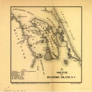  1866 Civil War map Roanoke Island, North Carolina