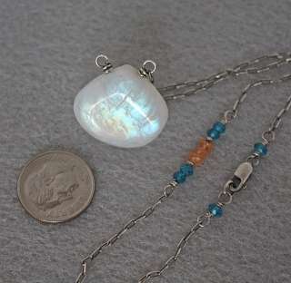 Rainbow Moonstone Orange Sapphire Blue Topaz Pendant Necklace Sterling 