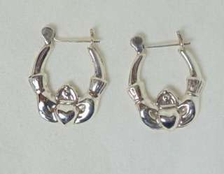 Sterling Silver Claddagh Clip Back Hoop Earrings e16  