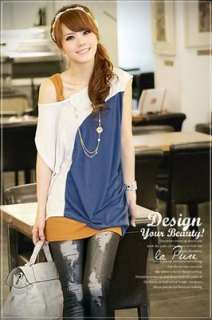   Ladys korean fashion COTTON Asymmetric casual top/Tshirt Blue  