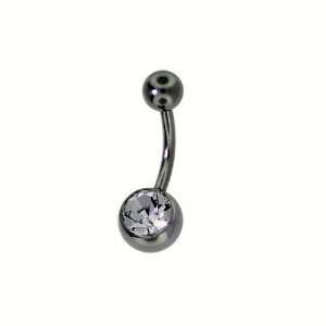 Silver Tone Stainless Steel Single 7mm Clear CZ Belly Button Banana 