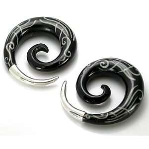 Spiral Silver Tip Natural Horn Earrings Organic Body Jewelry   Price 