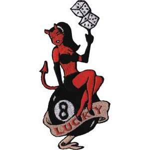 Sexy Red Devil Girl on 8 Ball   3 Sew / Iron On Embroidered Patch