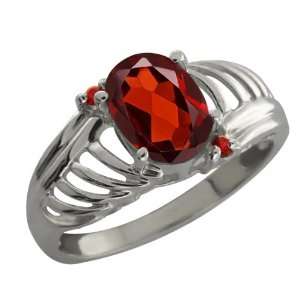  1.44 Ct Oval Checkerboard Red Garnet 18K White Gold Ring 