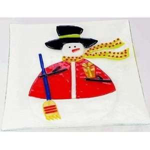  Fenton Art Glass Square Christmas Plate Platter Snowman 