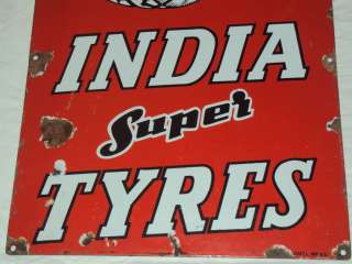 INDIA SUPER TYRE ORIGINAL PORCELAIN ENAMEL SIGN 1940S  