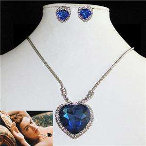 Titanic Heart of Ocean Necklace Set Swarovski Crystal Pendant Earring 