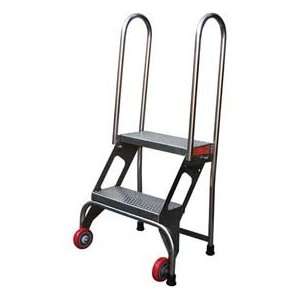  Stainless Stl Step Folding Ladder W/Wheels   3 Steps 