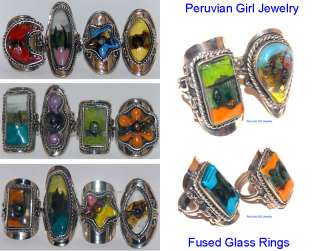 30 FUSED GLASS BOLD RINGS PERU WHOLESALE JEWELRY LOT  