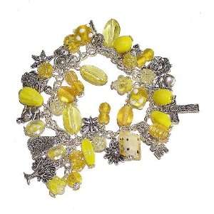  Tibetan Silver Charm Bracelet w/ Yellow Beads Jewelry