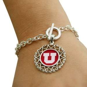  Utah Utes Round Heart Art Nouveau Style Toggle Bracelet 