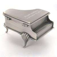   Antique Pewter Brushed Footed Baby Grand Piano Jewelry Box  