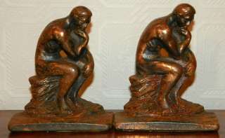    antique Vintage Cast Iron Rodin The Thinker Bookends, 6 3/8 tall