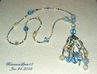   Deco BLUE CZECH ART GLASS BEADED Strand TASSEL FLAPPER Necklace  