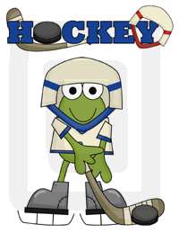 The word Hockey measures 8 x 2. The hockey frog measures 7 x 8.