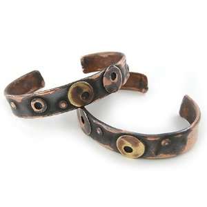 Rustic Unisex Copper Cuff Bracelet   Morphic Circles, Small Size 