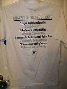How Bout Them Dallas Cowboys Fact 2 Sided Shirt White Mens Small NWT 