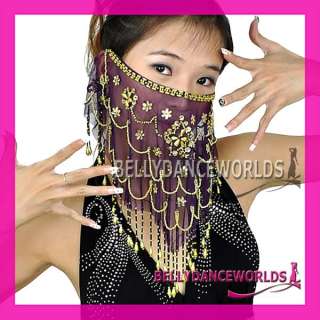 BELLY DANCE COSTUME FACE VEIL GOLD BEADS SEQUIN BOLLYWOOD PROPS SUPPLY 