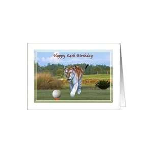  64th Birthday Card with Tiger on the Golf Course Card 