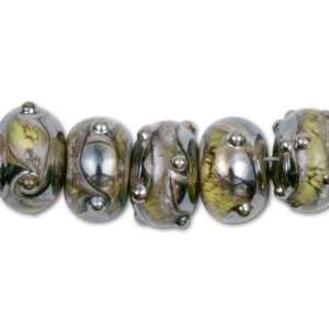  Yellow with Black Silver Foil Mix Roundel Beads (7pcs 