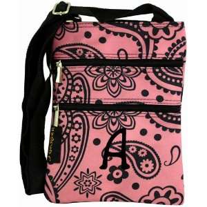 Pink Black Paisley Floral Print Hipster Shoulder Crossbody Tote Bag
