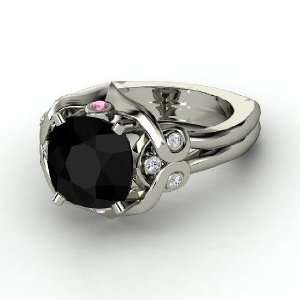  Carmen Ring, Cushion Black Onyx Palladium Ring with Pink Tourmaline 