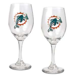  Miami Dolphins 2 Piece NFL Wine Glass Set Kitchen 