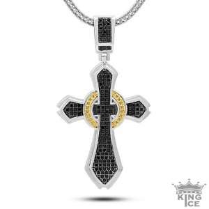  Black and Yellow Cubic Zirconia Micro Pave Celtic Cross 