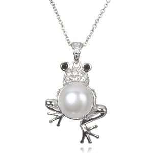    Pearl Belly Frog Pendant With Black Eyes 18 CHELINE Jewelry