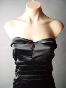 BLACK Strapless Satin Tuxedo Style Sheath Dress S/M  