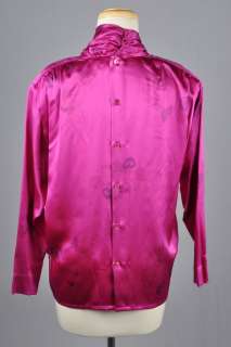 NWT Vintage 80s BERTINA Fuschia Pink Silk Floral Print Scarf Neck 