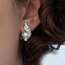 18K white gold GP Swarovski crystal pearl angel wing earrings stud 