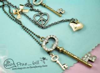   FREE Betsey Johnson Key Heart Bowknot Copper Black Necklace  