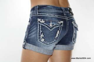 Miss Me Jeans Leaves & flowers Thick Stitch Shorts Women Denim cuffed 