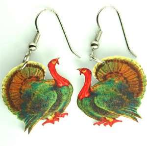 vtg thanksgiving turkey harvest fall charm earrings  