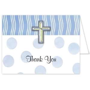 3D BG Cross With Blue Dots Baptism Christening Thank You Cards   Set 