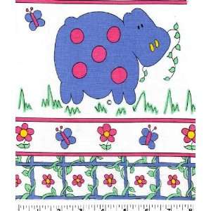  45 Wide BLUE HIPPO BORDER COORDINATE Fabric By The Yard 