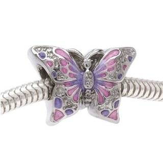   Two Sided Pink And Purple Butterfly Large Hole Bead Fits Pandora (1