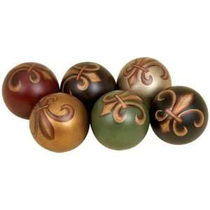  Set/ 6 Fleur Di Lis Round Ceramic Decorative Balls Beauty