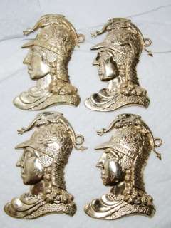 ~Lot/4 Gold Tone Ormolu Like Figural Roman Soldier Helmet Furniture 