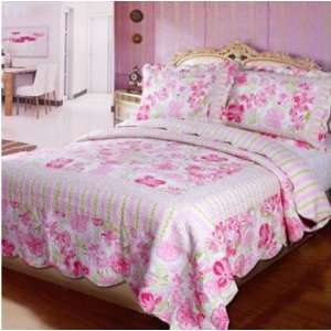 Pink Bloom Luxury Style 3 Piece Patchwork Premium Quilt Bedding Bed 