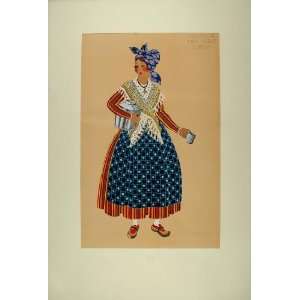  1929 Pochoir Milkmaid Costume Bordeaux Aquitaine France 