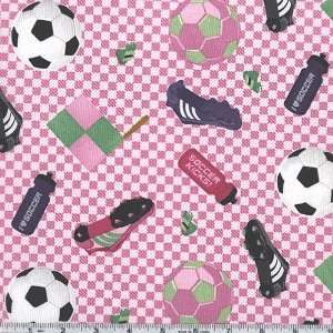  45 Wide Sports Collage Equipment Pink Fabric By The Yard 