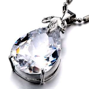    Pugster Clear White Crystal Drop Pendant Necklace Pugster Jewelry